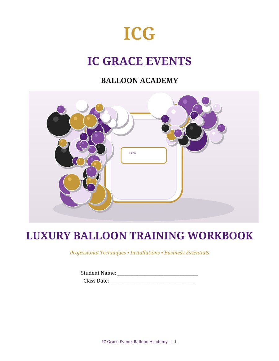 IC Grace Events Luxury Balloon Training Workbook cover